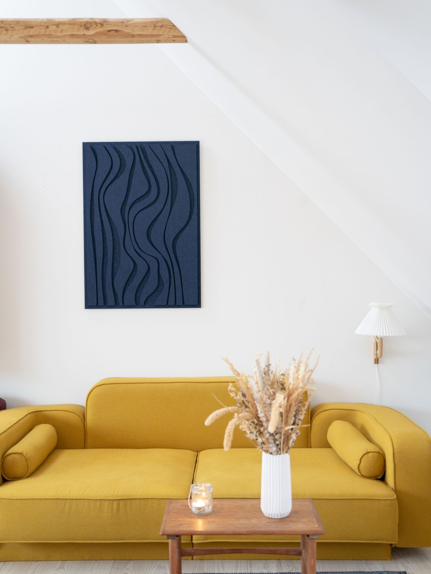 Blue acoustic wave panel from Arturel, designed to enhance sound quality and complement modern interior decor.