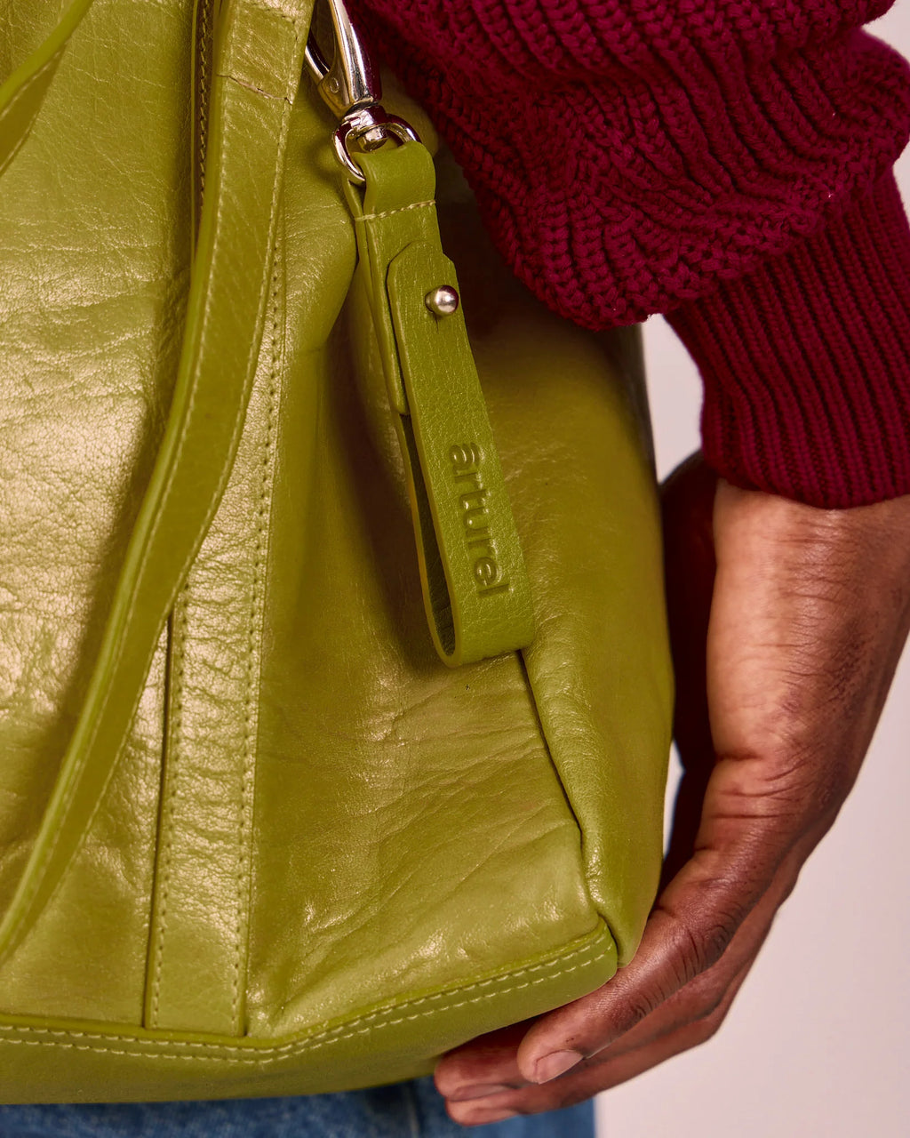 High Gloss Leather Keyring - Moss Green