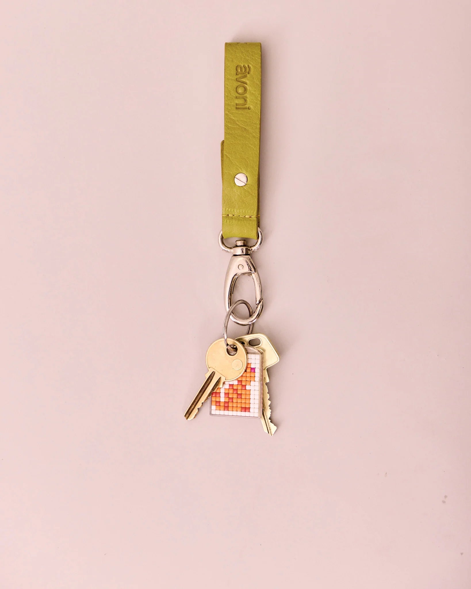 High Gloss Leather Keyring - Moss Green