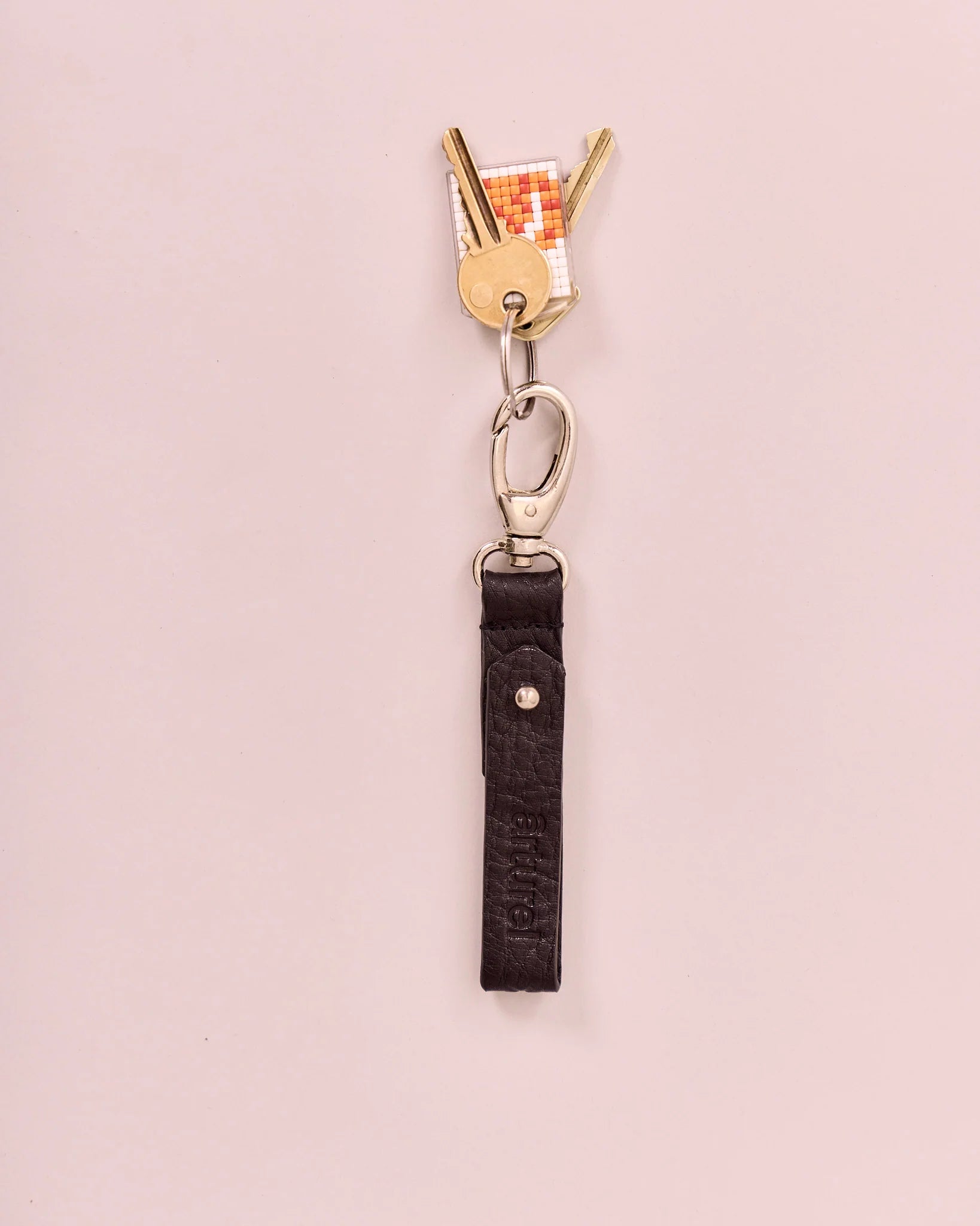 High Gloss Leather Keyring - Black