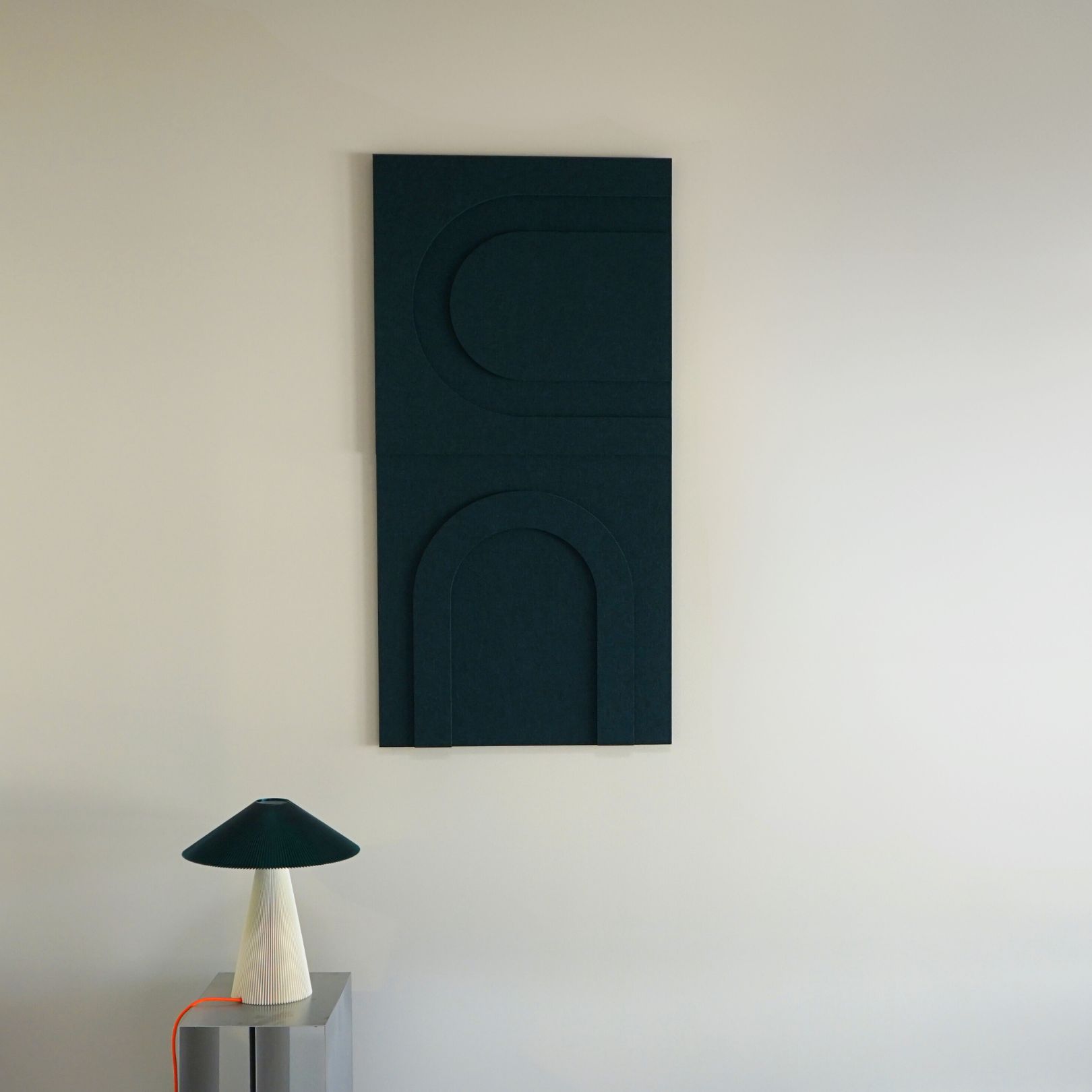 Dark green geometric sound-absorbing art panel from Arturel, featuring minimalist design for acoustic enhancement.