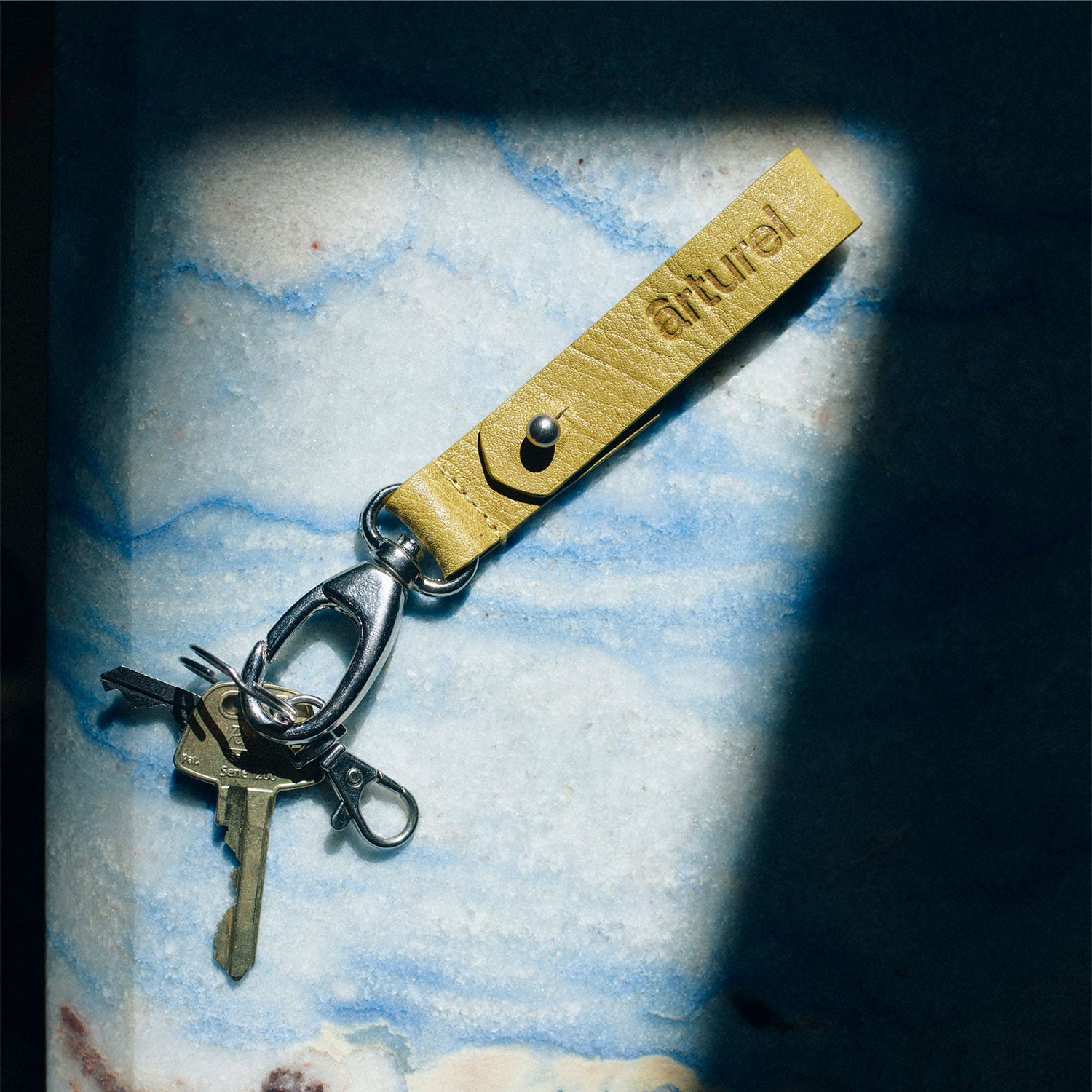 High Gloss Leather Keyring - Moss Green